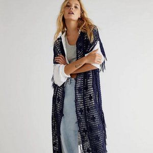 Free People x Momo Hidden Cove Crochet Kimono Duster Fringe Trim One Size New